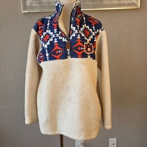 Pressbox Auburn Tigers NCAA Sherpa Pullover Jacket Aztec 1/4 Zip Small Oversized